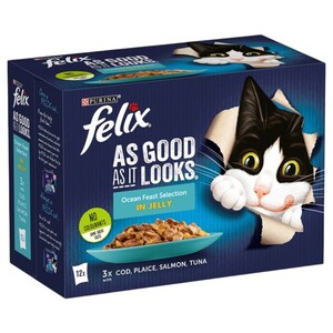 Felix Jelly Wet Cat Food As Good As It Looks Ocean Feasts Selection 12 Pieces 85G